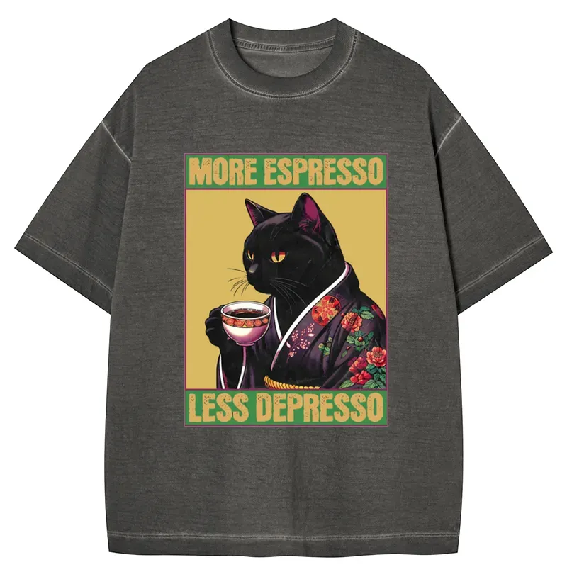 Tokyo-Tiger Up Caffeine Down Depression Gradient Washed T-Shirt