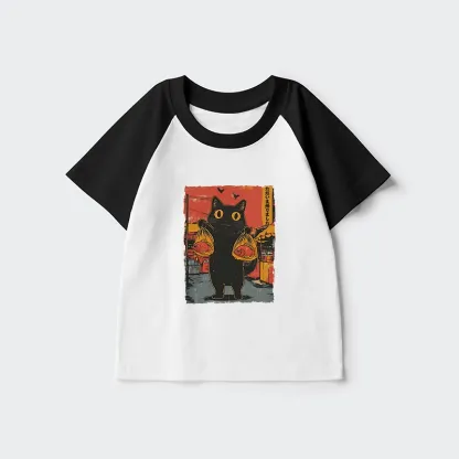 Tokyo-Tiger Cat Fishing Japanese Kids Raglan T-shirt