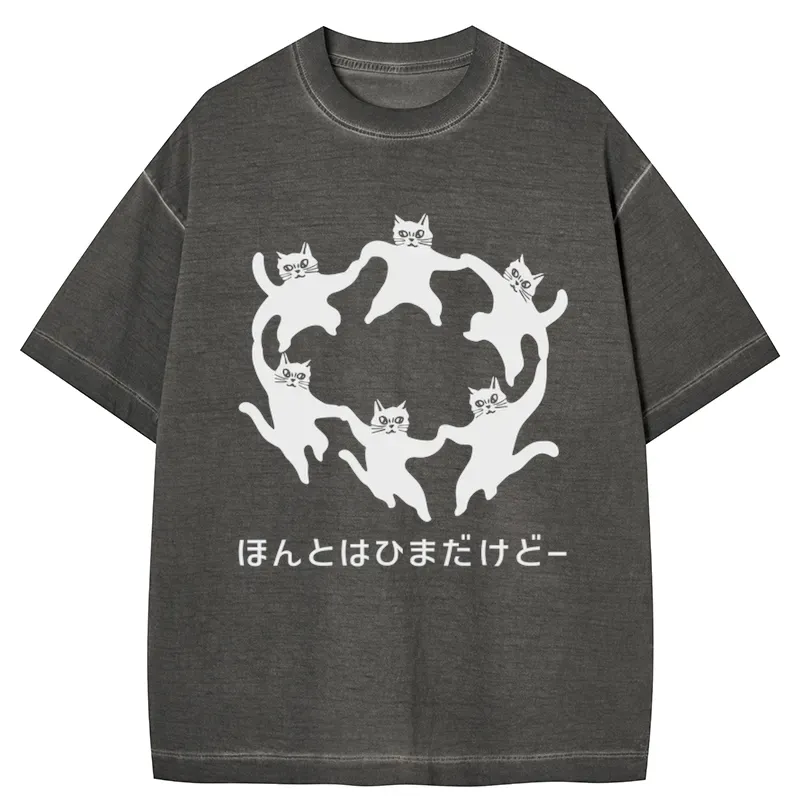 Tokyo-Tiger Leisure Cats Japanese Gradient Washed T-Shirt