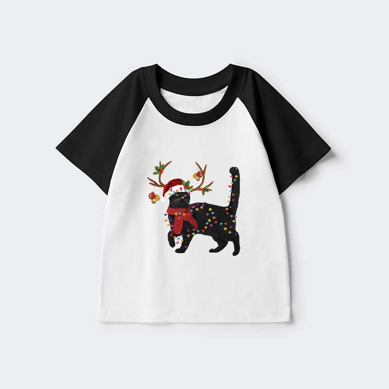 Tokyo-Tiger Christmas Black Cat Kids Raglan T-shirt