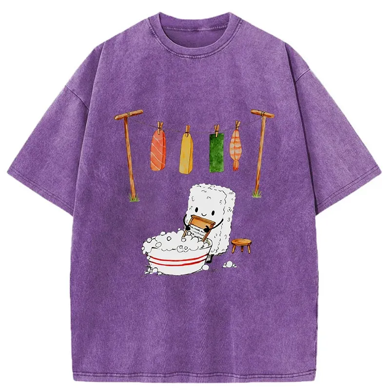 Tokyo-Tiger Sushi Washing Clothes Washed T-Shirt