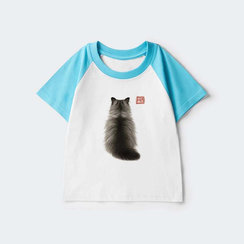 Tokyo-Tiger Cat's Back Ink Painting Kids Raglan T-shirt