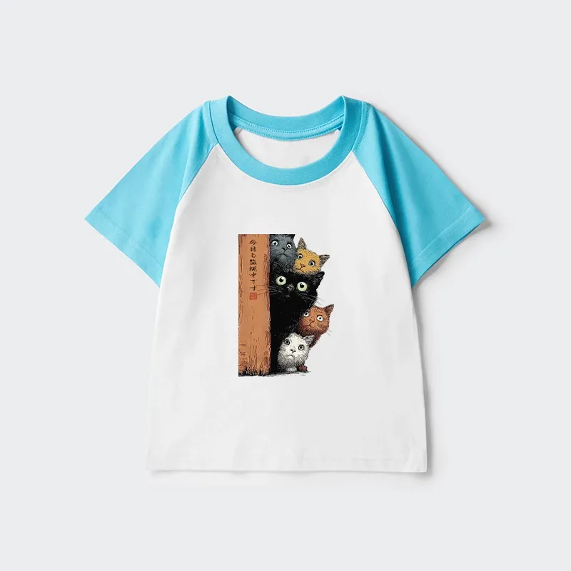 Tokyo-Tiger Five Cats Are Watching You Kids Raglan T-shirt