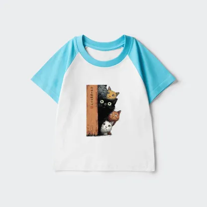 Tokyo-Tiger Five Cats Are Watching You Kids Raglan T-shirt
