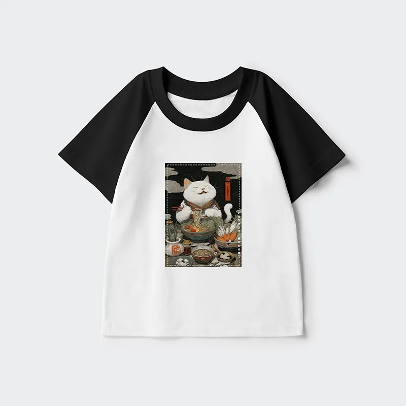 Tokyo-Tiger The Ramen-Loving Cat Kids Raglan T-shirt