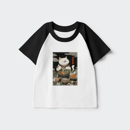 Tokyo-Tiger The Ramen-Loving Cat Kids Raglan T-shirt