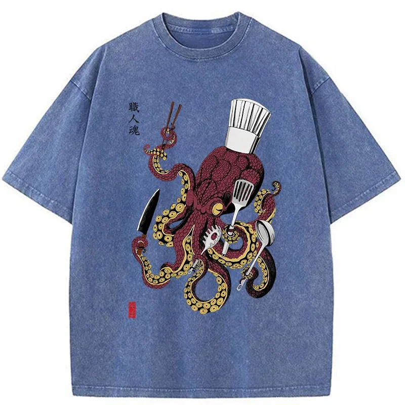 Tokyo-Tiger Octopus Chef Washed T-Shirt