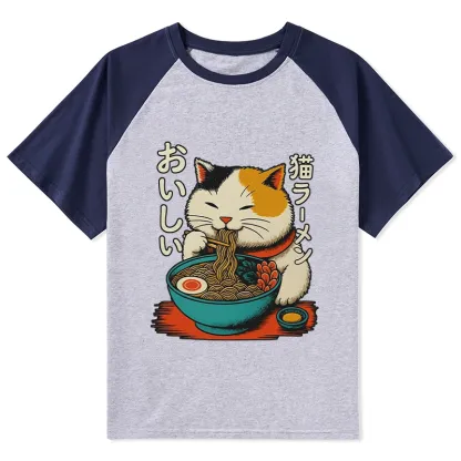Tokyo-Tiger Cute Eat Eating Japanese Ramen Raglan T-shirt