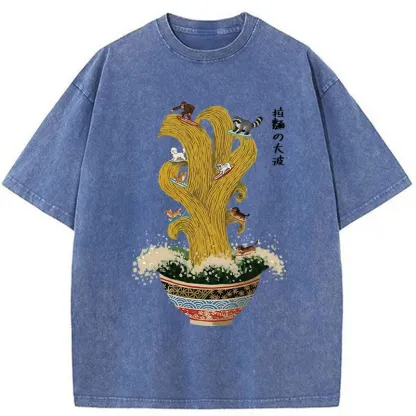 Tokyo-Tiger Ramen Surfing Washed T-Shirt