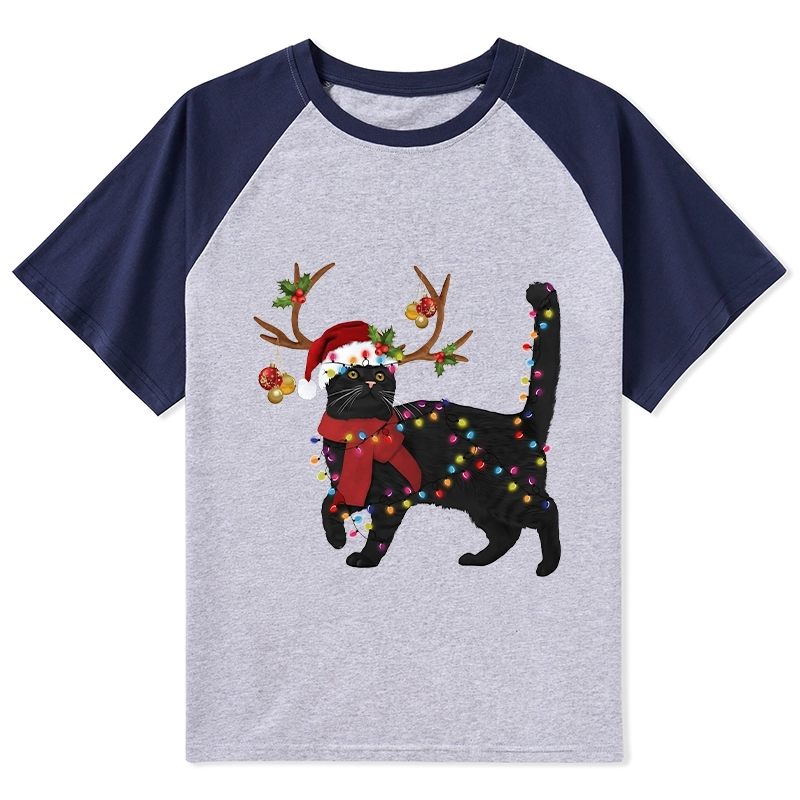 Tokyo-Tiger Christmas Black Cat Raglan T-shirt