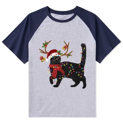 Tokyo-Tiger Christmas Black Cat Raglan T-shirt