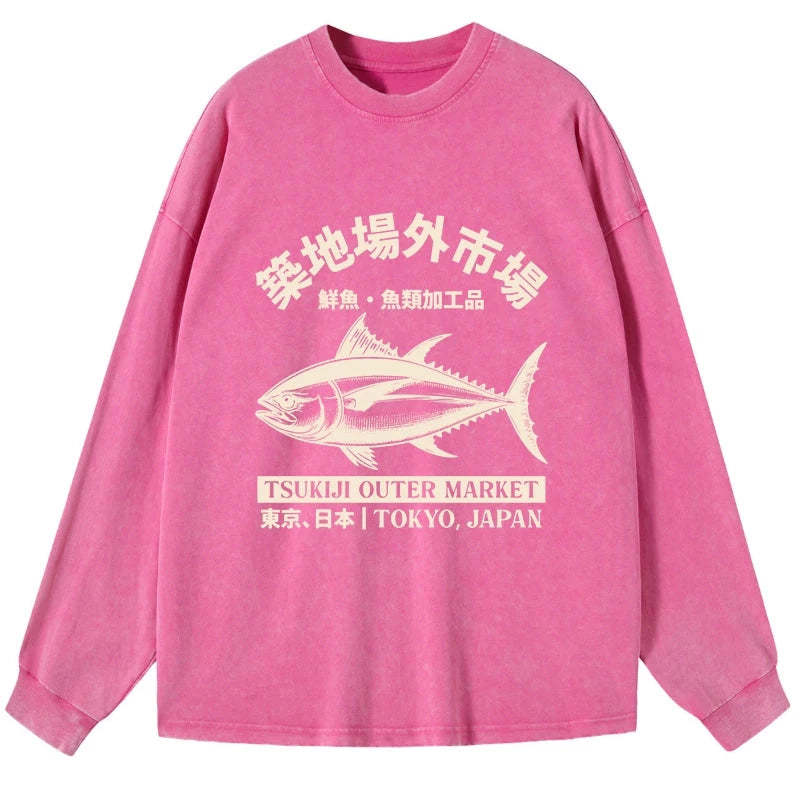 Tokyo-Tiger Sakana Tsukiji Fish Market Washed Long Sleeve T-Shirt