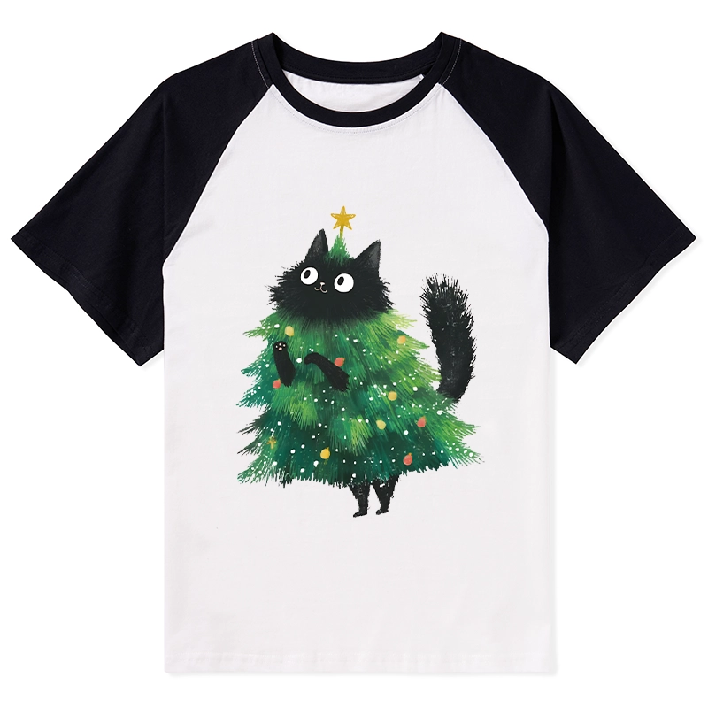 Tokyo-Tiger Christmas Tree Cat Japan Raglan T-shirt