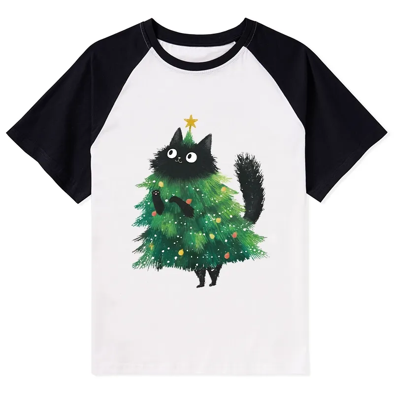 Tokyo-Tiger Christmas Tree Cat Japan Raglan T-shirt