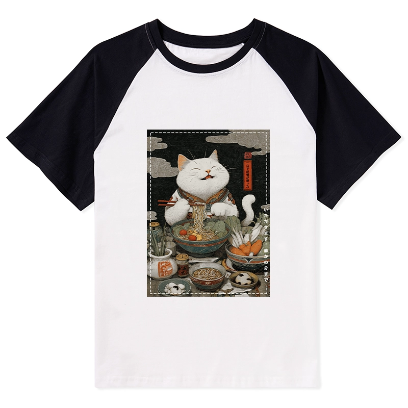 Tokyo-Tiger The Ramen-Loving Cat Raglan T-shirt