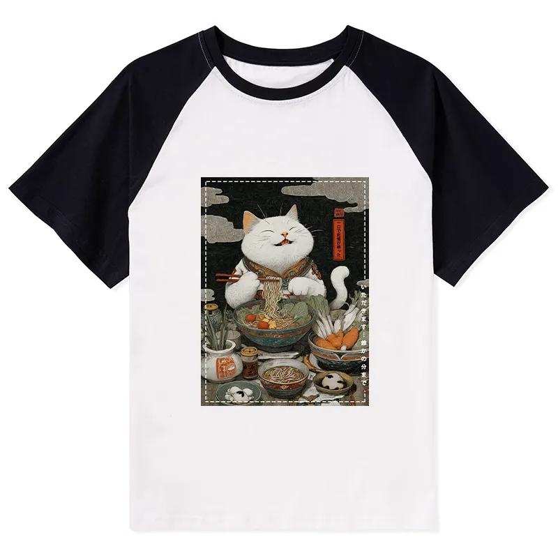 Tokyo-Tiger The Ramen-Loving Cat Raglan T-shirt