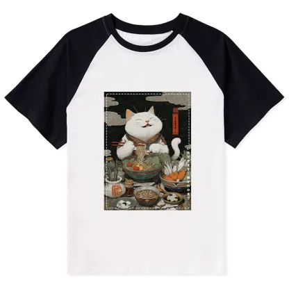 Tokyo-Tiger The Ramen-Loving Cat Raglan T-shirt