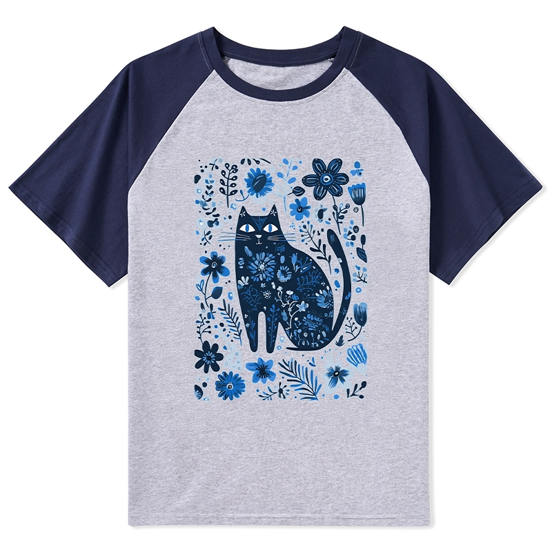 Tokyo-Tiger A Cat Among Flowers Raglan T-shirt