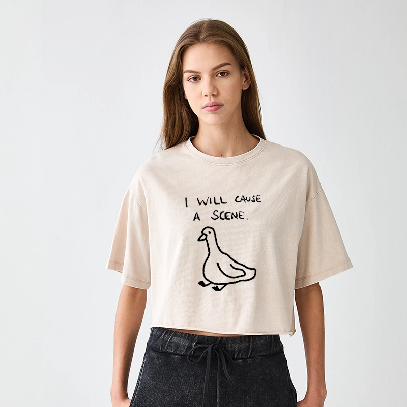 Tokyo-Tiger Stupid Goose Funny Japan Retro Women's Washed Crop T-Shirt