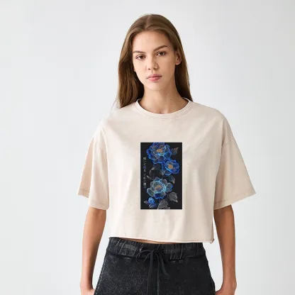 Tokyo-Tiger The Sea Of Flowers In The Darkness Women's Washed Crop T-Shirt
