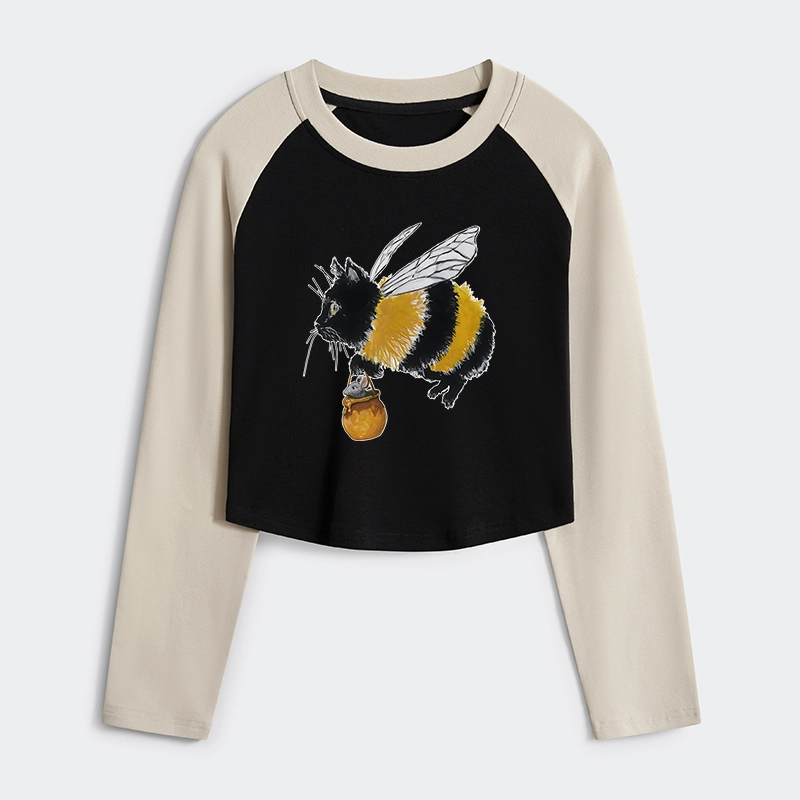 Tokyo-Tiger Catbee Funny Women's Crop Raglan T-Shirt
