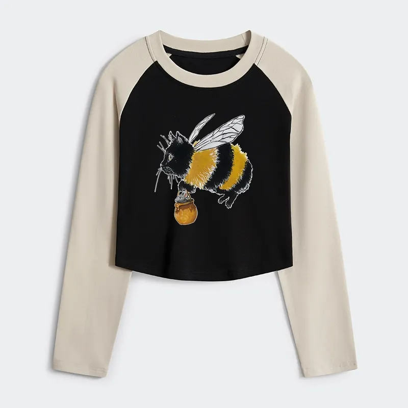 Tokyo-Tiger Catbee Funny Women's Crop Raglan T-Shirt