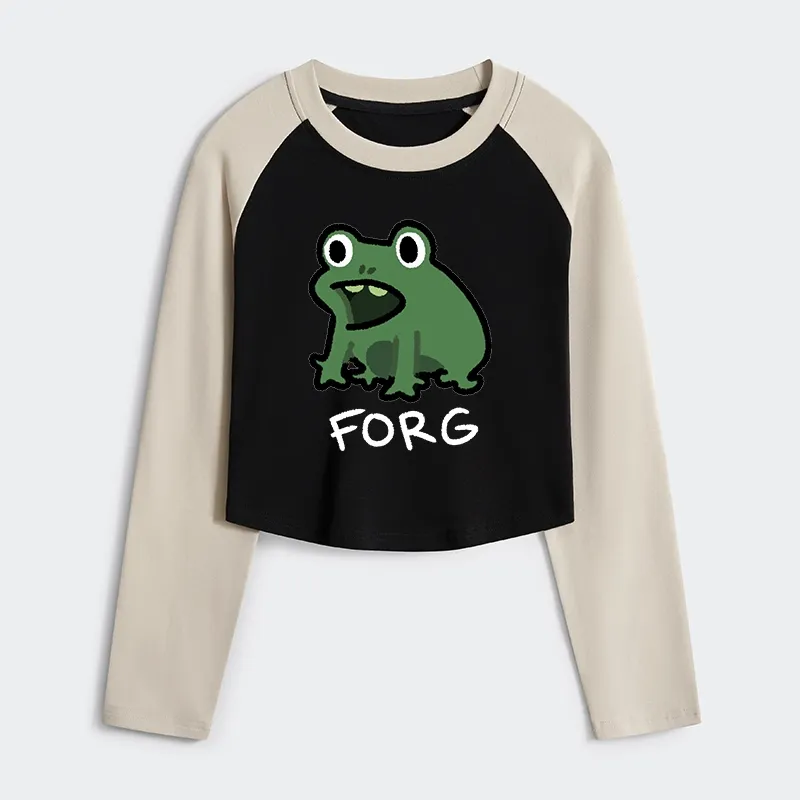 Tokyo-Tiger Funny Forg Japan Women's Crop Raglan T-Shirt