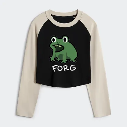 Tokyo-Tiger Funny Forg Japan Women's Crop Raglan T-Shirt