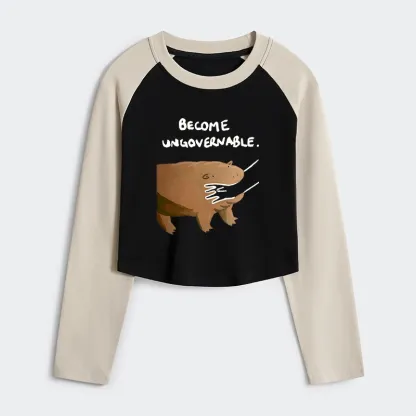 Tokyo-Tiger Moo Deng Bites Someone's Arm Women's Crop Raglan T-Shirt