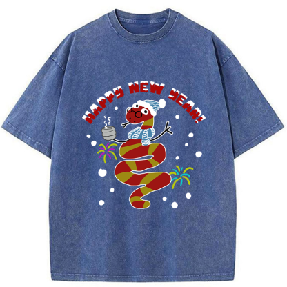 Tokyo-Tiger Snake Wearing Scarf And Hat Washed T-Shirt