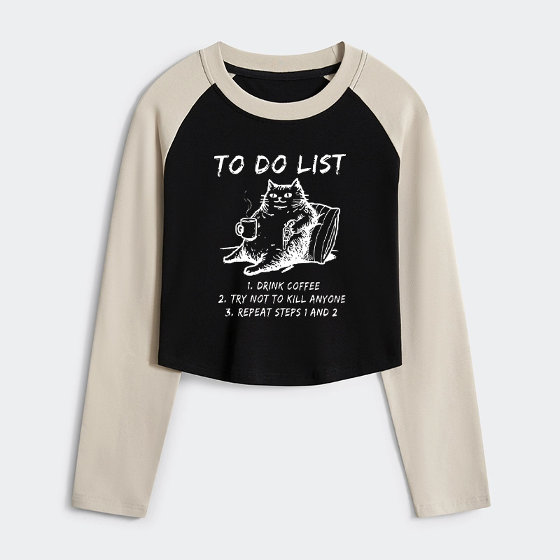Tokyo-Tiger Cat's To-Do List Women's Crop Raglan T-Shirt