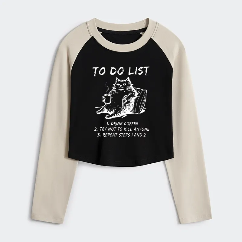 Tokyo-Tiger Cat's To-Do List Women's Crop Raglan T-Shirt