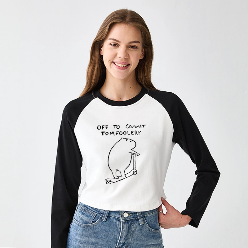 Tokyo-Tiger Capybara Is Ready To Do Something Bad Women's Crop Raglan T-Shirt