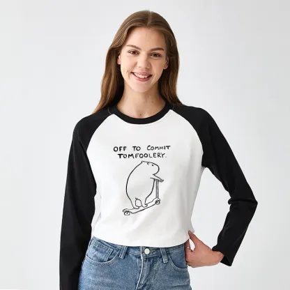 Tokyo-Tiger Capybara Is Ready To Do Something Bad Women's Crop Raglan T-Shirt