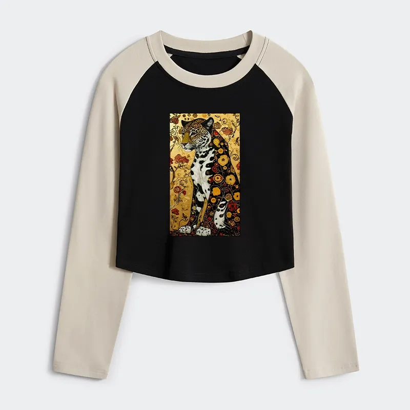 Tokyo-Tiger Magnificent Leopard Women's Crop Raglan T-Shirt