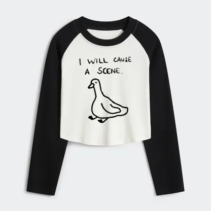 Tokyo-Tiger Stupid Goose Funny Japan Retro Women's Crop Raglan T-Shirt