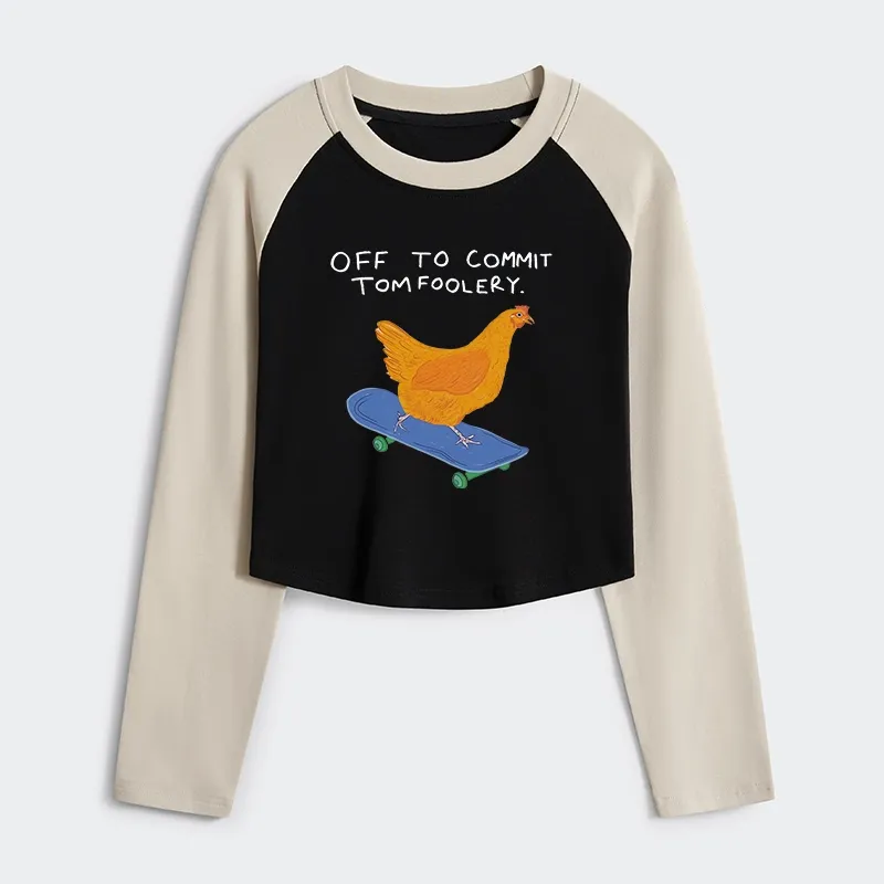 Tokyo-Tiger Chicken Was About To Do Something Bad Women's Crop Raglan T-Shirt