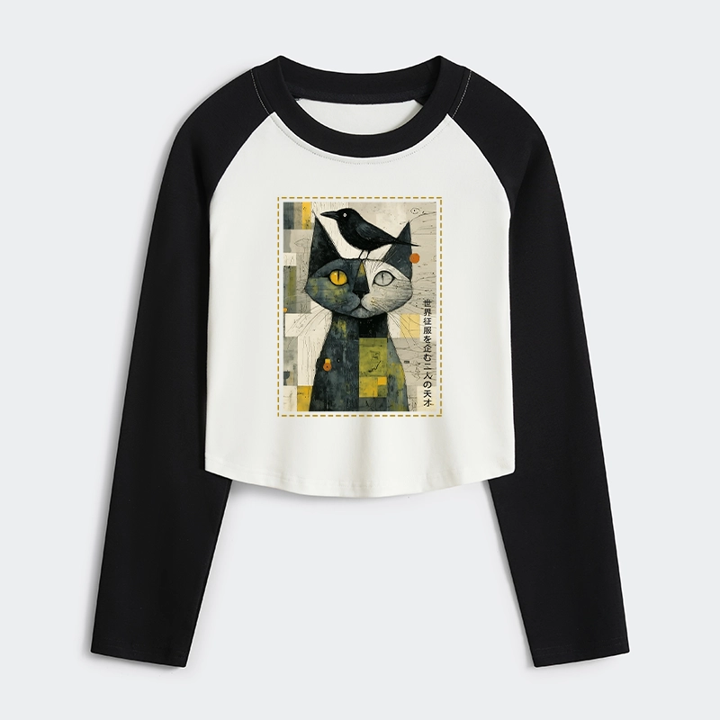 Tokyo-Tiger The Cat And The Crow Are Planning To Rule The World Women's Crop Raglan T-Shirt