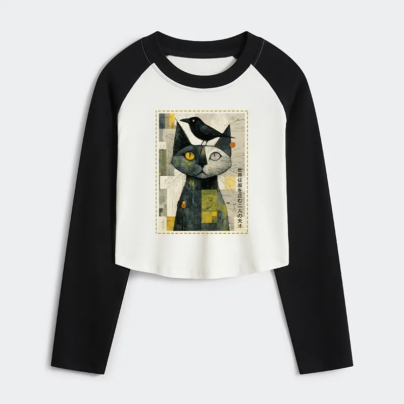 Tokyo-Tiger The Cat And The Crow Are Planning To Rule The World Women's Crop Raglan T-Shirt