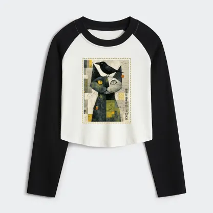 Tokyo-Tiger The Cat And The Crow Are Planning To Rule The World Women's Crop Raglan T-Shirt