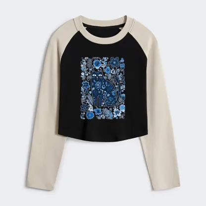 Tokyo-Tiger A Cat Among Flowers Women's Crop Raglan T-Shirt