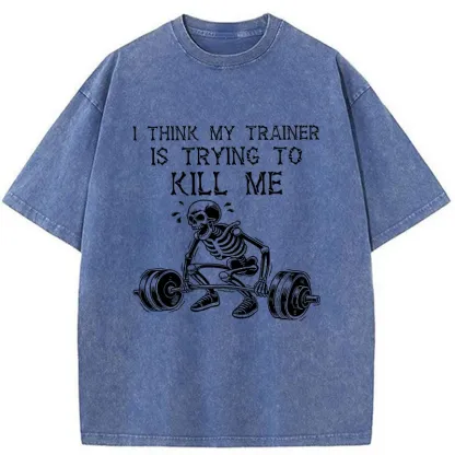 Tokyo-Tiger Gym Instructor Funny Washed T-Shirt