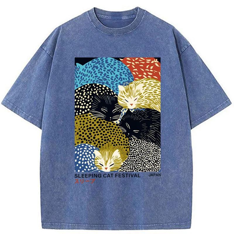 Tokyo-Tiger Cats Sleep Together Washed T-Shirt