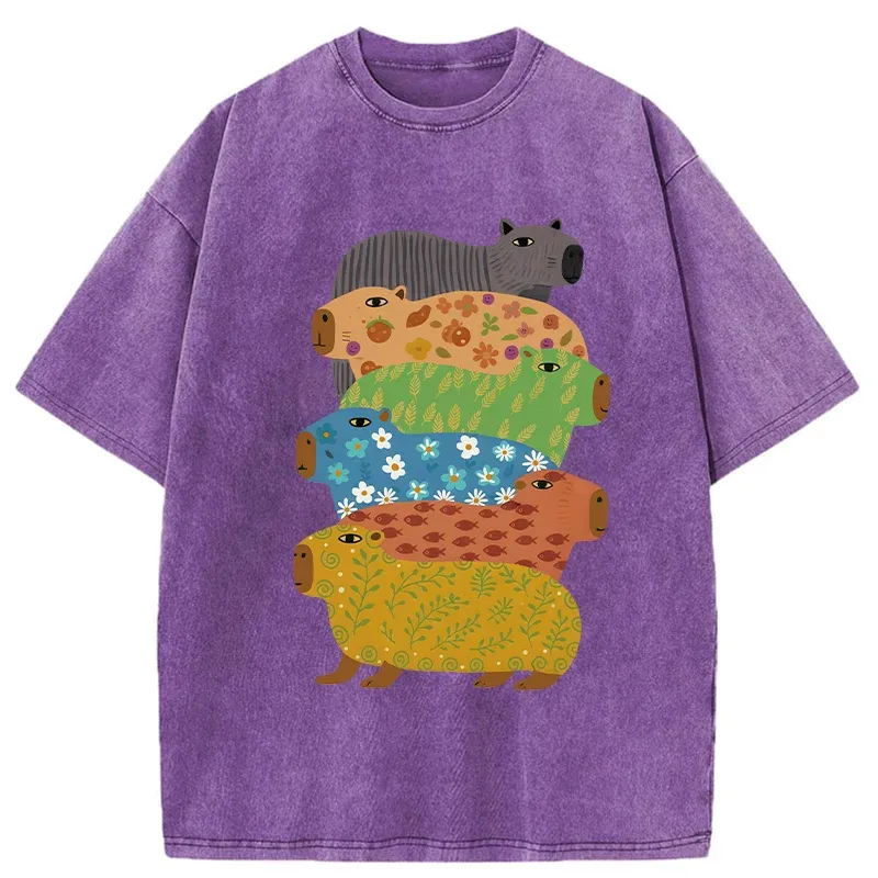 Tokyo-Tiger Colorful Capybaras Washed T-Shirt