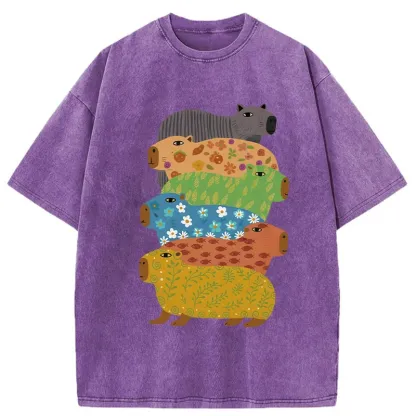 Tokyo-Tiger Colorful Capybaras Washed T-Shirt