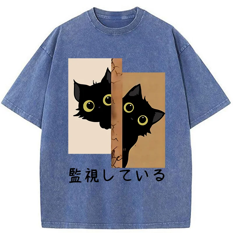 Tokyo-Tiger Cats Secretly Watching Washed T-Shirt