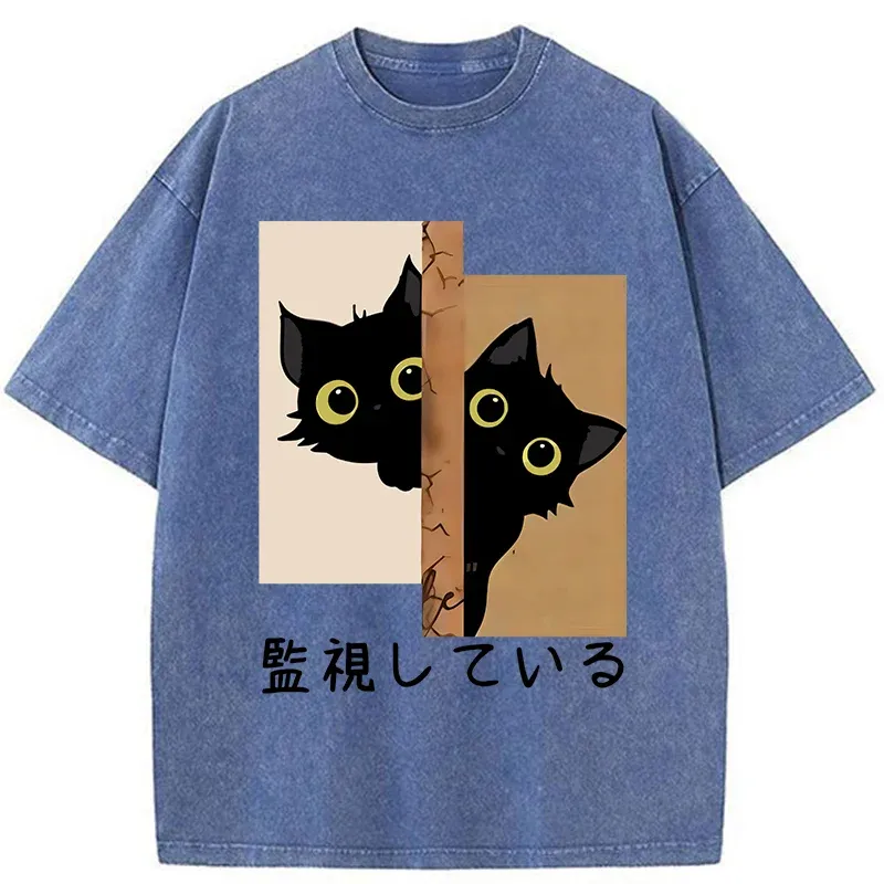 Tokyo-Tiger Cats Secretly Watching Washed T-Shirt