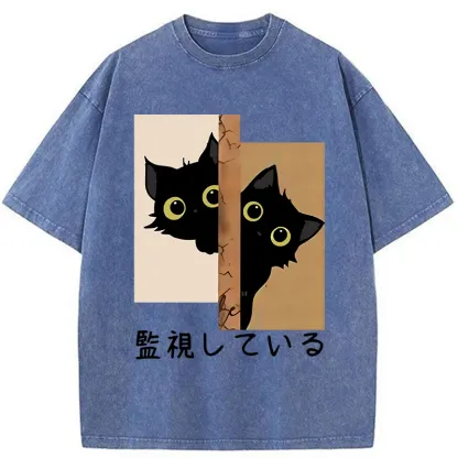 Tokyo-Tiger Cats Secretly Watching Washed T-Shirt