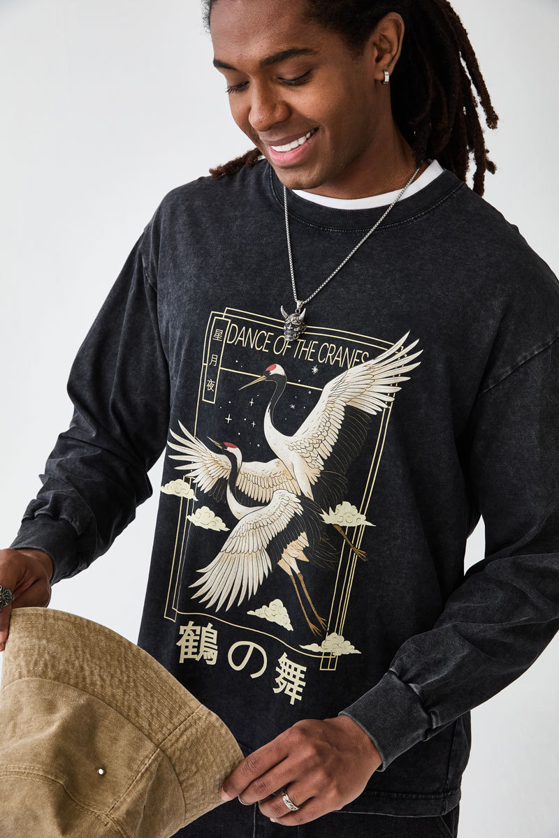Tokyo-Tiger Dance Of The Cranes Washed Long Sleeve T-Shirt