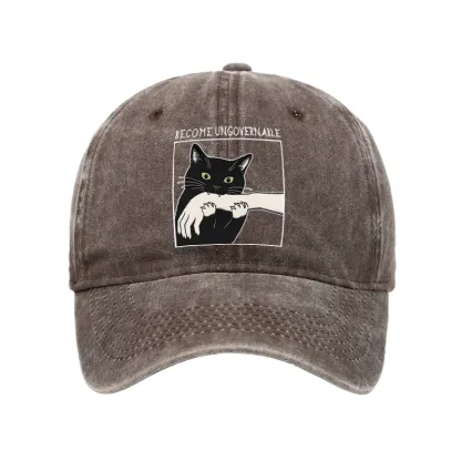 Tokyo-Tiger Black Cat Biting Washed Cap